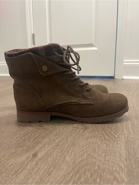 Rock & Candy Brown Suede Lace-Up Fold-Over Ankle Boots